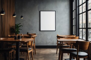 mockup of an empty, blank poster in a cafe, photo-realistic - obrazy, fototapety, plakaty