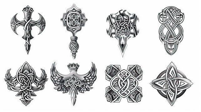 Celtic Lore Layouts: Intricate Designs Inspired by Celtic Mythology. Isolated Premium Vector. White Background 
