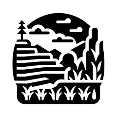 "Rice Field Icon Vector" Is A Graphic Representation Of Rural Farm Life, Emphasizing The Natural Beauty Of Agricultural Paddy Fields.