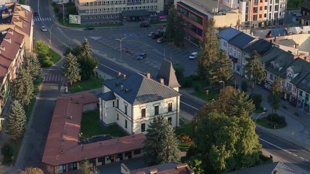 Beautiful Downtown Council Market Square Lesko Aerial View Poland