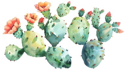 Beautiful image with nice watercolor cactus - obrazy, fototapety, plakaty