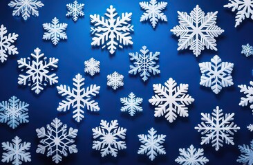 Freezing winter event featuring beautiful red and white snowflakes on an electric blue background. Each unique snowflake is a work of art, creating a stunning pattern reminiscent of frost underwate