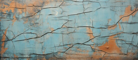 Old painted wooden board with cracks