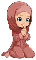 Cartoon of a young girl wearing a hijab, smiling.