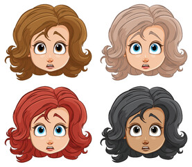 Vector illustrations of women with different hairstyles and expressions.