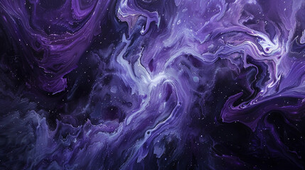 An ethereal celestial background, with swirling galaxies of purple, indigo, and sapphire blue against a canvas of deep space black.