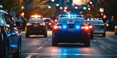 Police car light on the road 