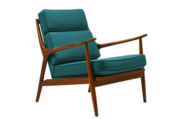 Mid century modern armchair sleek wooden frame and upholstery isolated on transparent background 