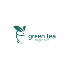 vector logo design green tea outline style.