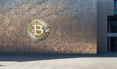 Modern building design incorporating bitcoin theme
