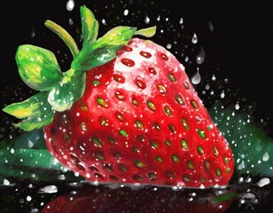 strawberry with water droplets on black background