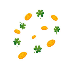 Green st patricks day shamrock coin fly