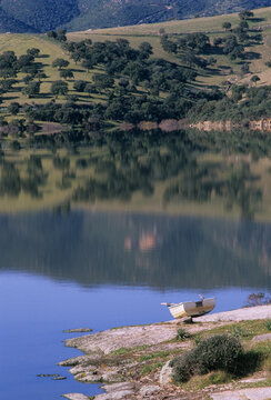 Sardinia - Coghinas Lake, formed by the river Coghinas. Oschiri. Gallura, Sardinia, Italy.