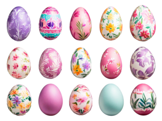 Easter background with realistic painted eggs isolated on a transparent background