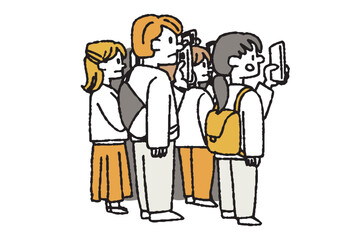 スマートフォンで撮影する野次馬（横姿）