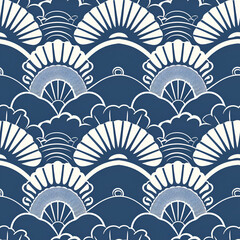seamless pattern of navy and white art deco arches