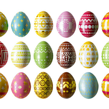 Easter background with realistic painted eggs isolated on a transparent background