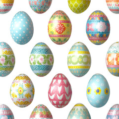 Easter background with realistic painted eggs isolated on a transparent background