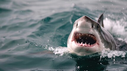 Obraz premium Realistic photo of attacking shark under the water, dangerous great white shark, sea creature
