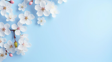 spring nature background with lovely blossom in blue pastel background - obrazy, fototapety, plakaty