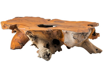 Teak root coffee table isolated on transparent background 