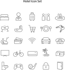 hotel icon set on white background, set of hotel outline icon, thin icon set