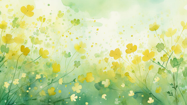 yellow and green watercolor floral background for spring