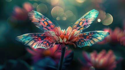 A flower with wings fluttering gently from one enchanting spot to another