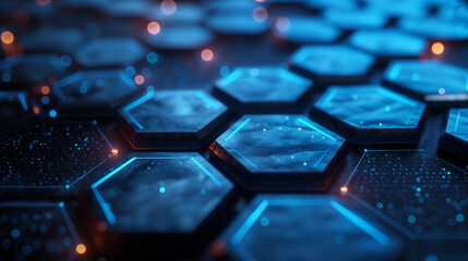 hexagonal 3D Abstract High Tech Background, Blue Circuit Board Technology Pattern