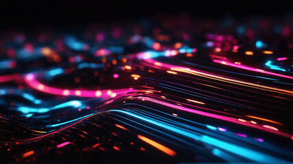 Neon lighting illustrating speed and connectivity, bokeh effect