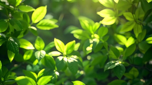 Close up view 4k stock video footage of sunny transparent fresh green leaves isolated against clear spring blue sky background