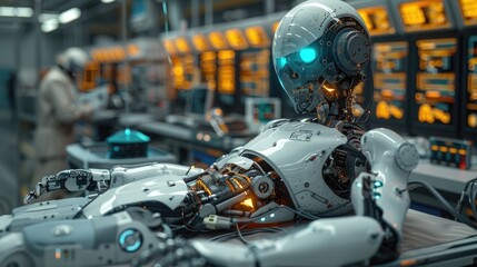 Futuristic robotic scene with cyborg