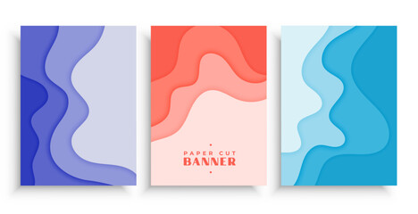 set of creative paper cutout banner in 3d style