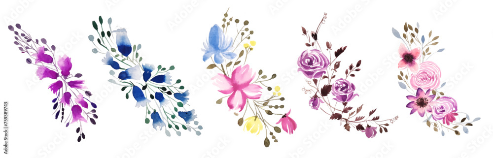 Sticker hand drawn natural floral bouquet element in collection