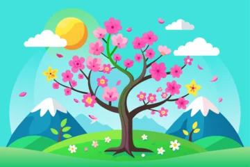 Tafelkleed A bright and airy spring background with a colorful tree in blossom. © Johanddss