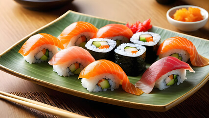 Authentic Japanese Sushi: Traditional Presentation and Culinary Artistry in a Cultural Dining Setting.