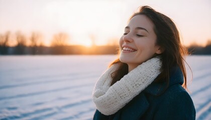 Woman Embracing The Beach With A Scarf As A Fashion Statement, portrait of a woman in winter