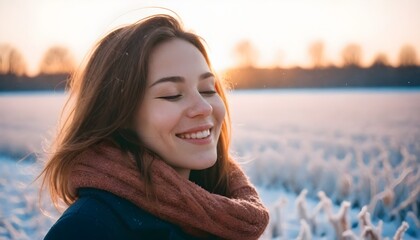 Woman Embracing The Beach With A Scarf As A Fashion Statement, portrait of a woman in winter