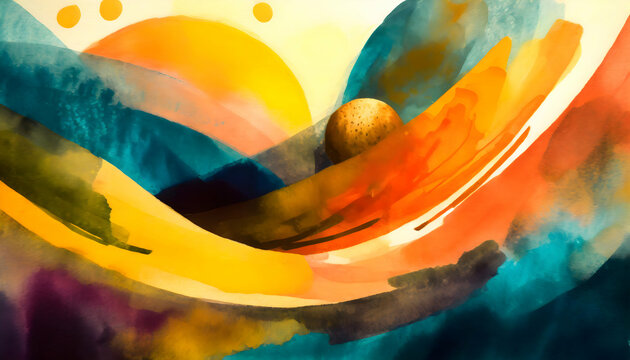 Abstract Colorful and Dynamic Composition with Fun and Entertaining Elements, acrylic on digital art concept.