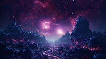 A cosmic scene where toxic gases mix with neon hues - obrazy, fototapety, plakaty