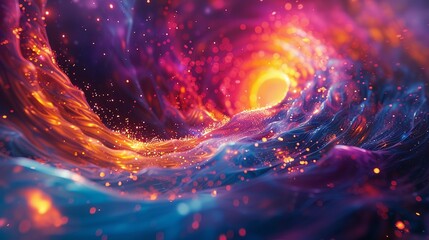 Colorful geometric abstraction, vibrant waves of energy, mysterious and inviting cosmos, pulsating with life and emotions Realistic, backlights, lens flare - obrazy, fototapety, plakaty