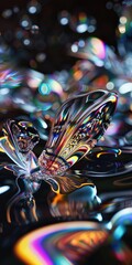 Fototapeta na wymiar a hyper realistic digital artwork of an abstract liquid, flowing and swirling in multiple colors, creating intricate patterns that resemble the shape of wings or petals.