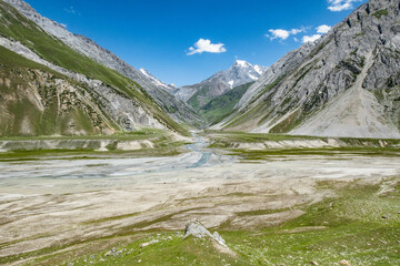 Naklejka na ściany i meble View of Zanskar and Kashmir in the Kaintal River Basin at Humpet, Warwan Valley, Pir Panjal Range, Kashmir, India