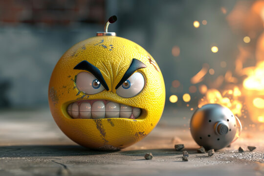 a smiley face with a bomb and a angry expression - Powered by Adobe