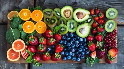 Vibrant Fruit Arrangement on Rustic Wood Invitation to Wholesome Eating