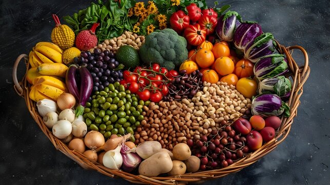 Vibrant Assortment of Superfoods in a Basket Celebrating Diversity in Plant-Based Resources