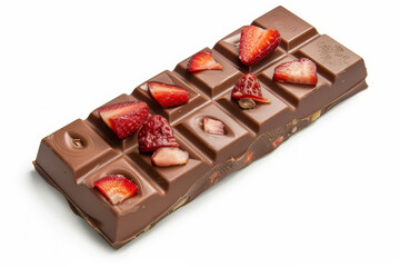 a chocolate bar with strawberry pieces inside