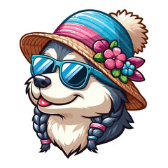 Summer cartoon Eskimo Dog with hat and sunglass