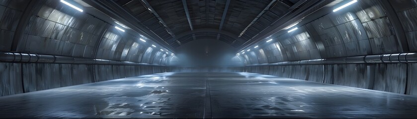 Spacious Sci-Fi Tunnel: Cinematic Concrete Showroom for Futuristic Design - obrazy, fototapety, plakaty