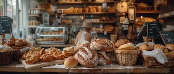 Papier Peint photo Lavable Boulangerie Assorted Fresh Baked Bread in Artisan Bakery